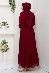 Kemer Detaylı Şifon Abiye Bordo #5