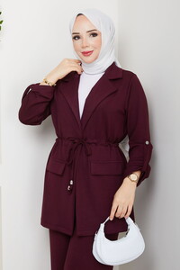 Beli Tünelli Oysho Pantolon Takım Bordo #3