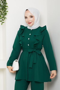 Fırfır Detaylı Pantolonlu Takım Zümrüt #3