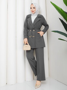 Beli Tünelli Blazer Takım Gri #3