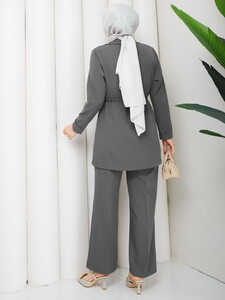 Beli Tünelli Blazer Takım Gri #5