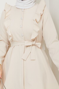 Fırfır Detaylı Pantolonlu Takım Krem #4