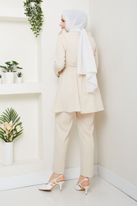 Fırfır Detaylı Pantolonlu Takım Krem #5