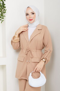 Beli Tünelli Oysho Pantolon Takım Bej #3