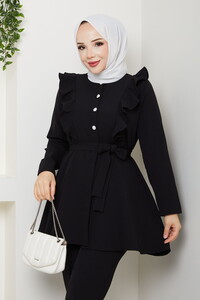 Fırfır Detaylı Pantolonlu Takım Siyah #3