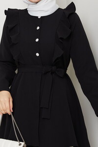 Fırfır Detaylı Pantolonlu Takım Siyah #4