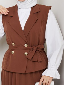 Üçlü Yelekli Etekli Takım Kahve #4