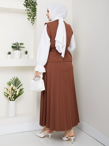 Üçlü Yelekli Etekli Takım Kahve #5