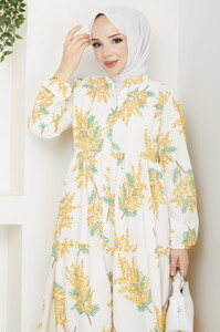 Mimoza Çiçek Desenli Elbise Sarı #3