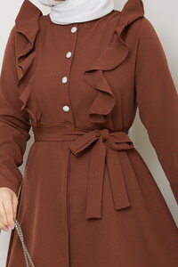 Fırfır Detaylı Pantolonlu Takım Kahve #4