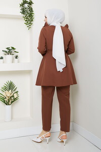 Fırfır Detaylı Pantolonlu Takım Kahve #5