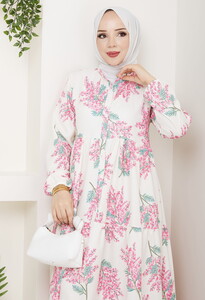 Mimoza Çiçek Desenli Elbise Pembe #3