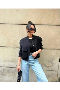 Scuba Puf Kumaş Mevsimlik Astarsız Bomber Ceket Siyah #3