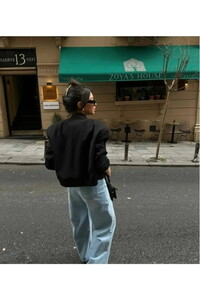 Scuba Puf Kumaş Mevsimlik Astarsız Bomber Ceket Siyah #4