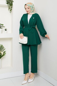 Kemer Detaylı Pantolonlu Takım Zümrüt #2