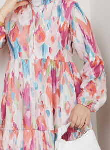 Sulu Boya Desenli Elbise Desen 2 #4