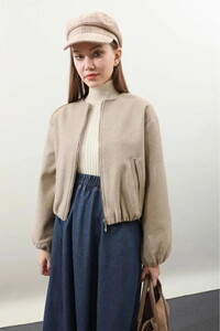 Kaşe Bomber Ceket Bej #3