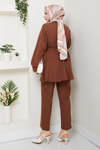Kemer Detaylı Pantolonlu Takım Kahve #5