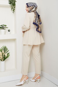 Kemer Detaylı Pantolonlu Takım Krem #5