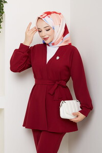 Kemer Detaylı Pantolonlu Takım Bordo #3