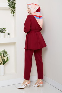 Kemer Detaylı Pantolonlu Takım Bordo #5