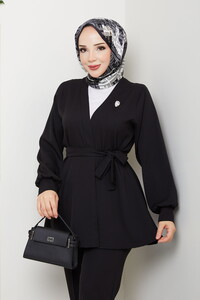 Kemer Detaylı Pantolonlu Takım Siyah #3