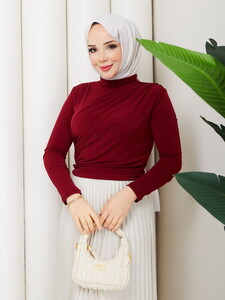 Omuzdan Büzgülü Sandy Bluz Takım Bordo #3