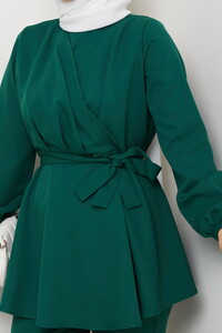 Drape Detaylı Pantolonlu Takım Zümrüt #4