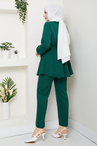 Drape Detaylı Pantolonlu Takım Zümrüt #5