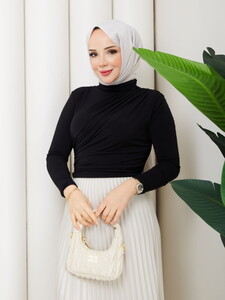 Omuzdan Büzgülü Sandy Bluz Takım Siyah #3