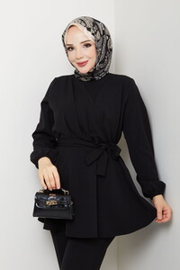 Drape Detaylı Pantolonlu Takım Siyah #3