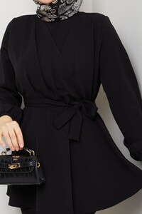 Drape Detaylı Pantolonlu Takım Siyah #4