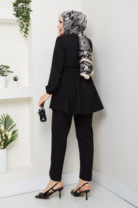 Drape Detaylı Pantolonlu Takım Siyah #5