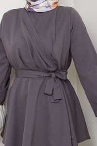 Drape Detaylı Pantolonlu Takım Gri #4