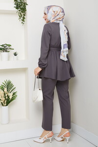 Drape Detaylı Pantolonlu Takım Gri #5