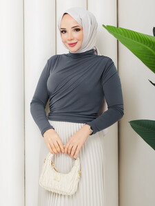 Omuzdan Büzgülü Sandy Bluz Takım Gri #3