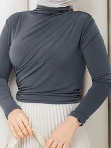 Omuzdan Büzgülü Sandy Bluz Takım Gri #4