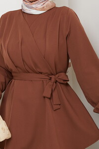 Drape Detaylı Pantolonlu Takım Kahve #4