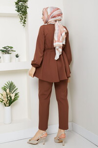 Drape Detaylı Pantolonlu Takım Kahve #5