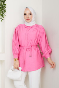 Omuzdan Büzgülü Çilek Tunik Pembe #3