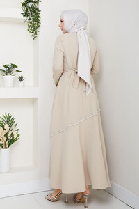 Taş Detaylı Tesettür Elbise Krem #5