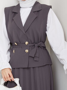 Üçlü Yelekli Etekli Takım Gri #4