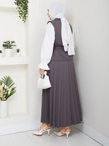 Üçlü Yelekli Etekli Takım Gri #5