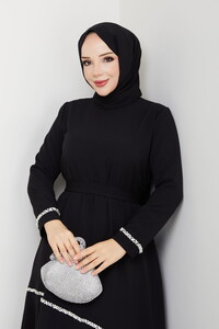 Taş Detaylı Tesettür Elbise Siyah #3