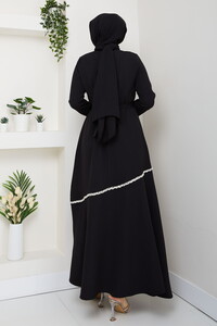 Taş Detaylı Tesettür Elbise Siyah #5