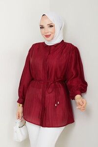 Omuzdan Büzgülü Çilek Tunik Bordo #3