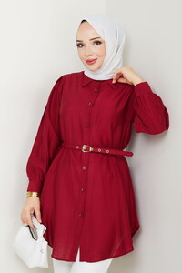 Kemerli Çilek Tunik Bordo #3