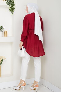 Kemerli Çilek Tunik Bordo #5