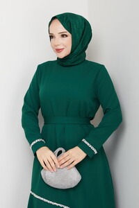 Taş Detaylı Tesettür Elbise Zümrüt #3