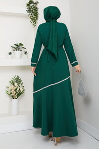 Taş Detaylı Tesettür Elbise Zümrüt #5